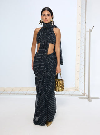 Black chiffon dotted sari and blouse