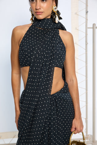 Black chiffon dotted sari and blouse