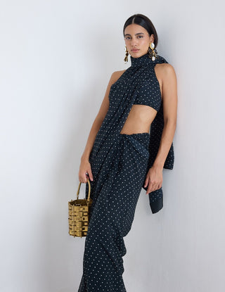 Black chiffon dotted sari and blouse