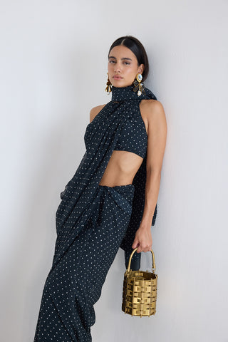 Black chiffon dotted sari and blouse
