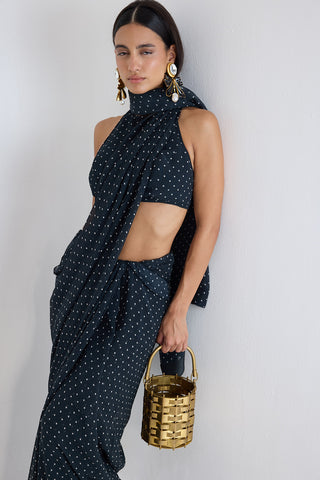 Black chiffon dotted sari and blouse