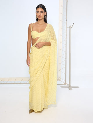 Butter yellow georgette sari and blouse