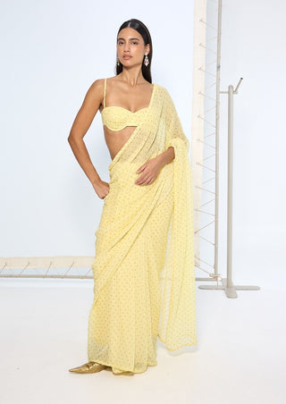 Butter yellow georgette sari and blouse