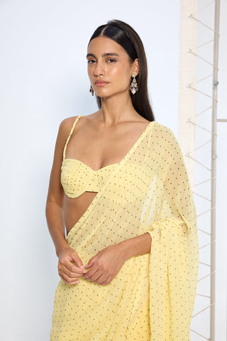 Butter yellow georgette sari and blouse