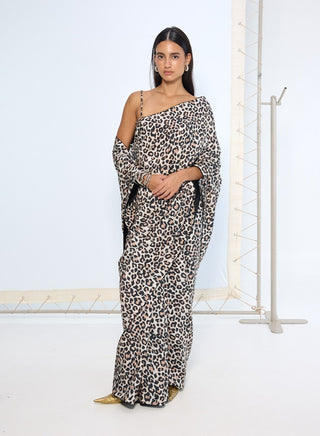 Leopard print black and white sari and blouse