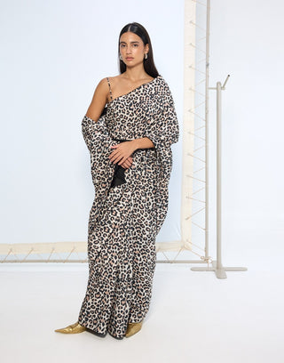 Leopard print black and white sari and blouse