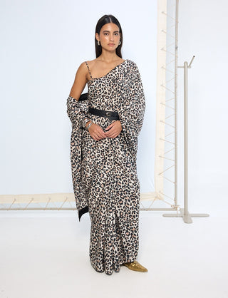 Leopard print black and white sari and blouse