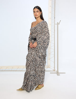 Leopard print black and white sari and blouse