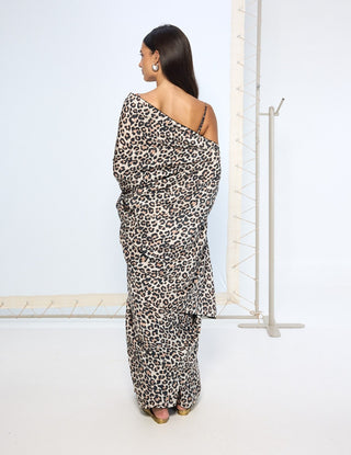 Leopard print black and white sari and blouse