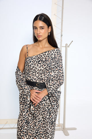 Leopard print black and white sari and blouse