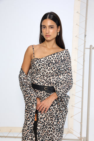 Leopard print black and white sari and blouse