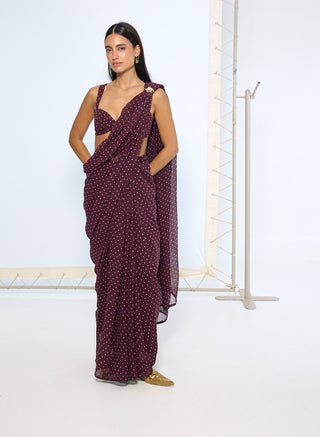 Maroon polka dot sari and blouse