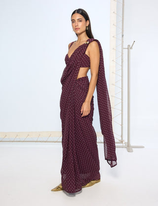 Maroon polka dot sari and blouse