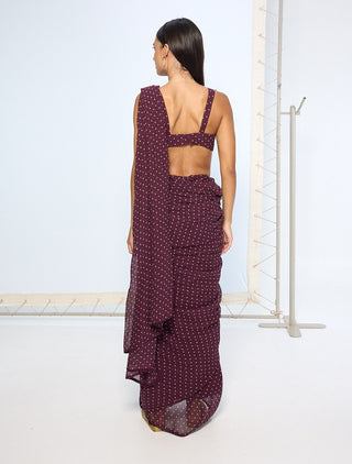 Maroon polka dot sari and blouse