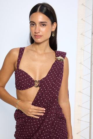 Maroon polka dot sari and blouse