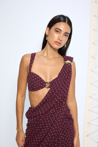 Maroon polka dot sari and blouse