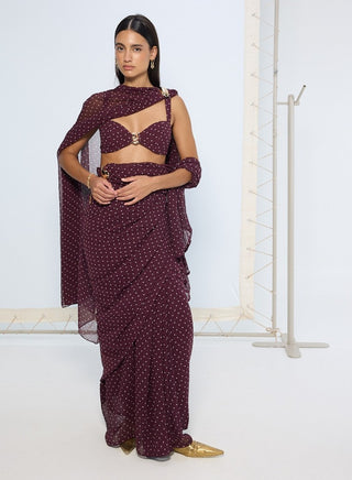Maroon polka dot sari and blouse