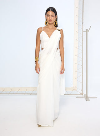 Ivory plain chiffon sari