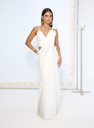 Ivory plain chiffon sari