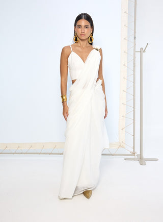 Ivory plain chiffon sari