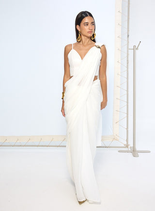 Ivory plain chiffon sari