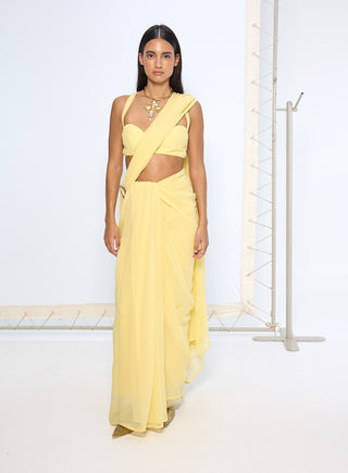 Yellow chiffon sari and blouse