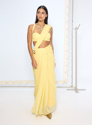 Yellow chiffon sari and blouse