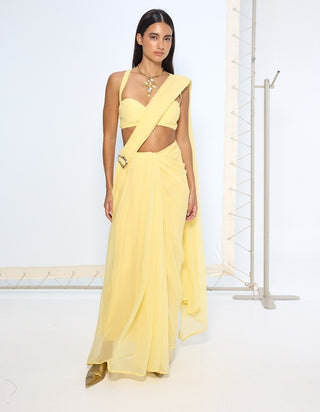 Yellow chiffon sari and blouse