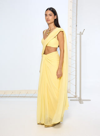 Yellow chiffon sari and blouse