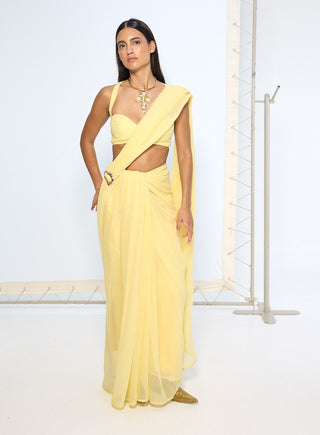 Yellow chiffon sari and blouse