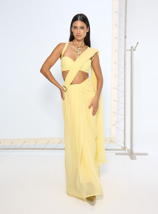 Yellow chiffon sari and blouse