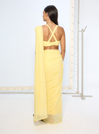 Yellow chiffon sari and blouse