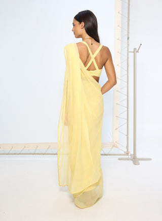 Yellow chiffon sari and blouse