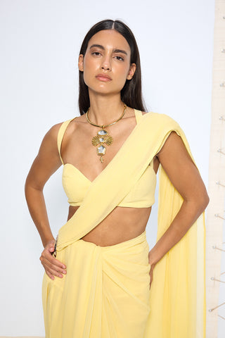 Yellow chiffon sari and blouse