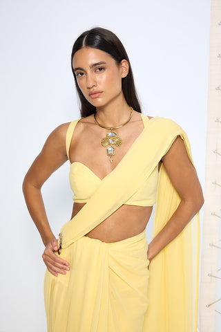 Yellow chiffon sari and blouse