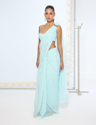 Ice blue chiffon sari