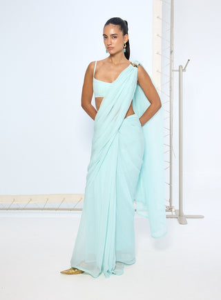 Ice blue chiffon sari