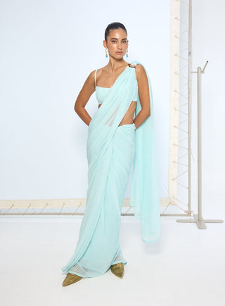 Ice blue chiffon sari
