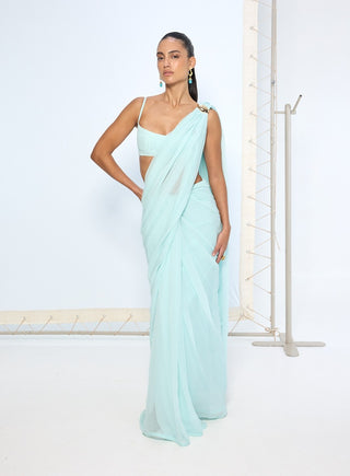 Ice blue chiffon sari
