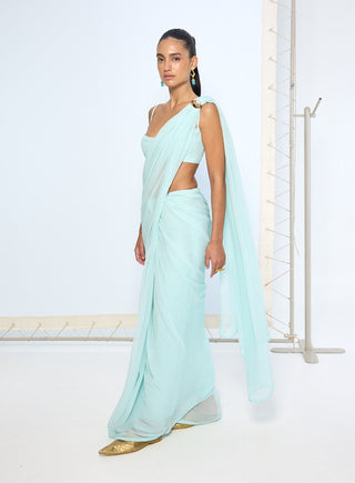 Ice blue chiffon sari