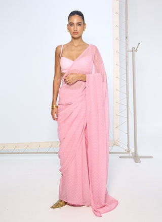 Strawberry pink chiffon sari