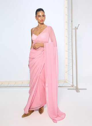 Strawberry pink chiffon sari