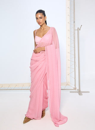 Strawberry pink chiffon sari