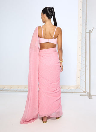 Strawberry pink chiffon sari