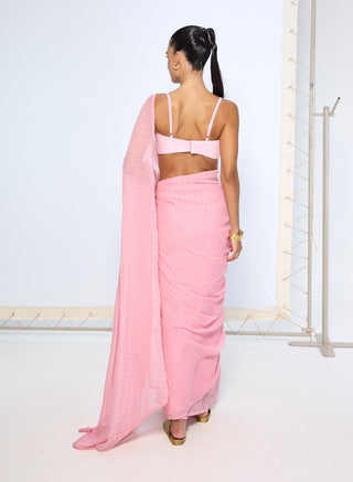 Strawberry pink chiffon sari