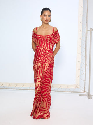 Deep red silk zari sari