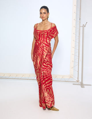 Deep red silk zari sari