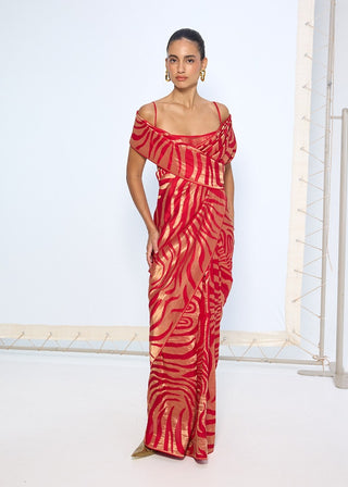 Deep red silk zari sari