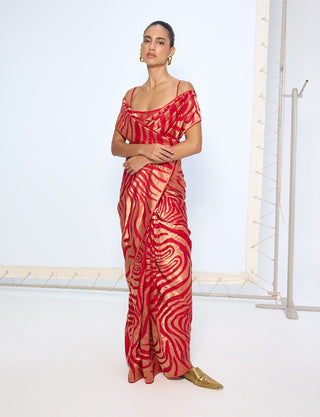 Deep red silk zari sari