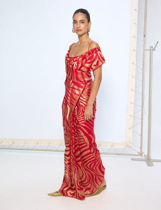 Deep red silk zari sari